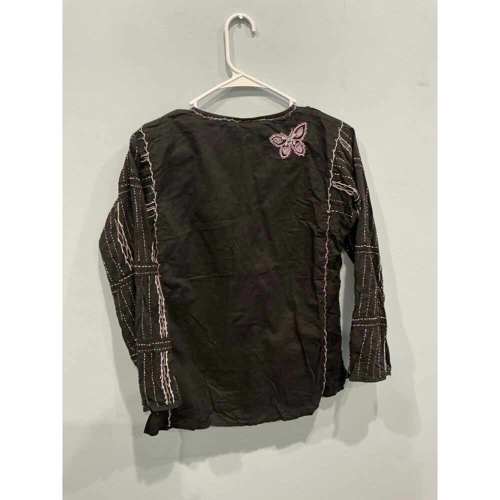Vintage Blue Sky Womens Y2K Fairy Top Size Small Black Purple Embroidered Hippie - Picture 5 of 11